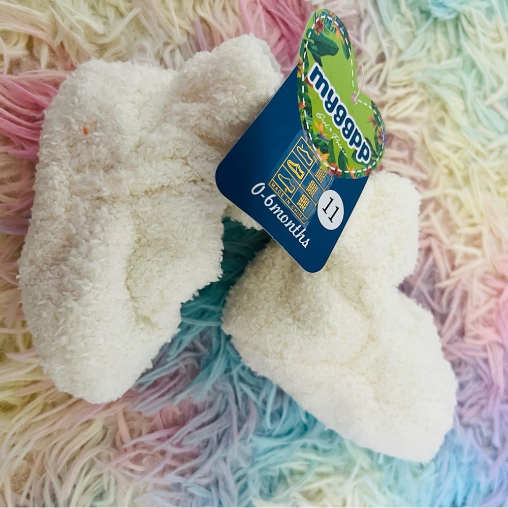 Fluffy White Baby Booties